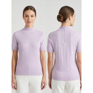 Napa Valley Petite PM Lavender Cable Knit Mock Neck Short Sleeve Zip Back Y2K